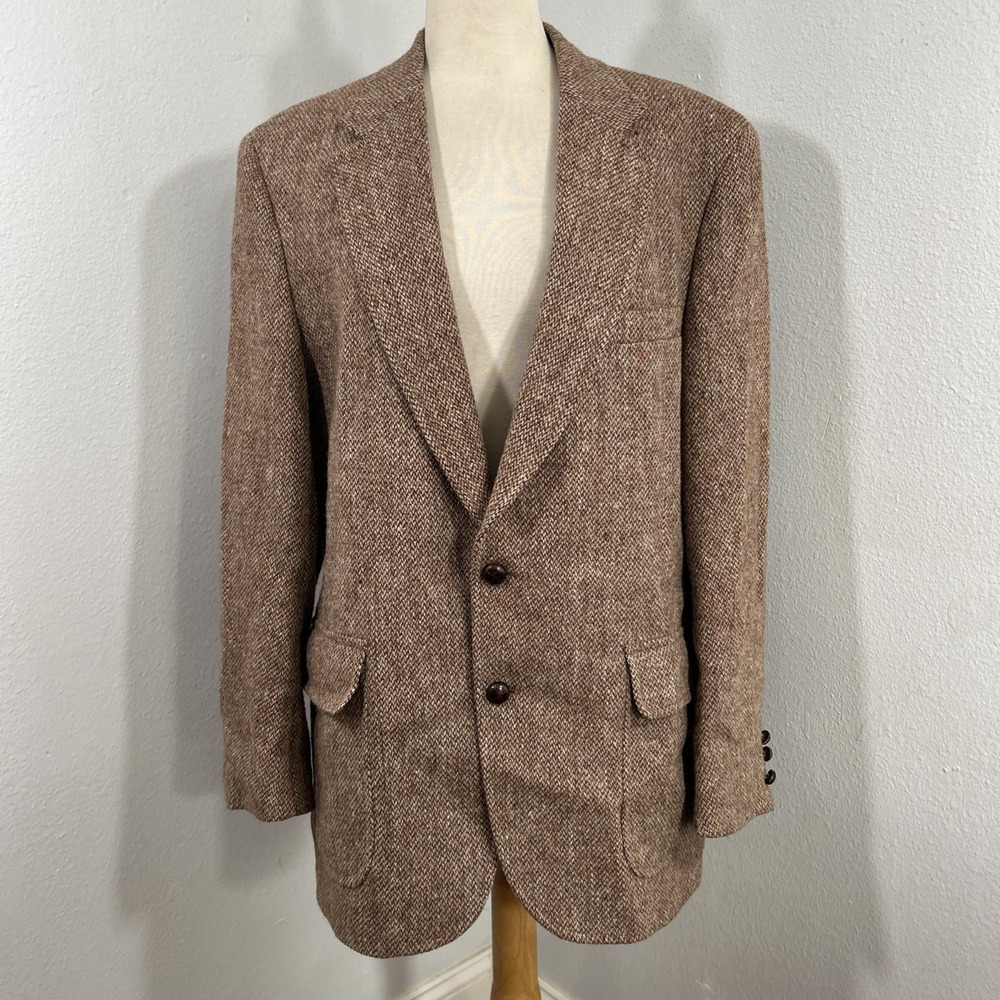 Harris Tweed Sport Coat Mens 42 Brown Wool Two Button Blazer Preppy Ivy League